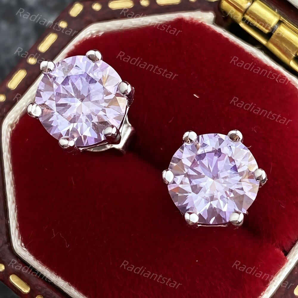 NEW Certified 2ct. t.w. Light Purple Moissanite 6 Prone Solitaire Stud Earrings